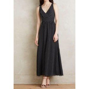 Eva Franco Anthropologie Womens V Neck High Waist A Line Dress Black Sz 2